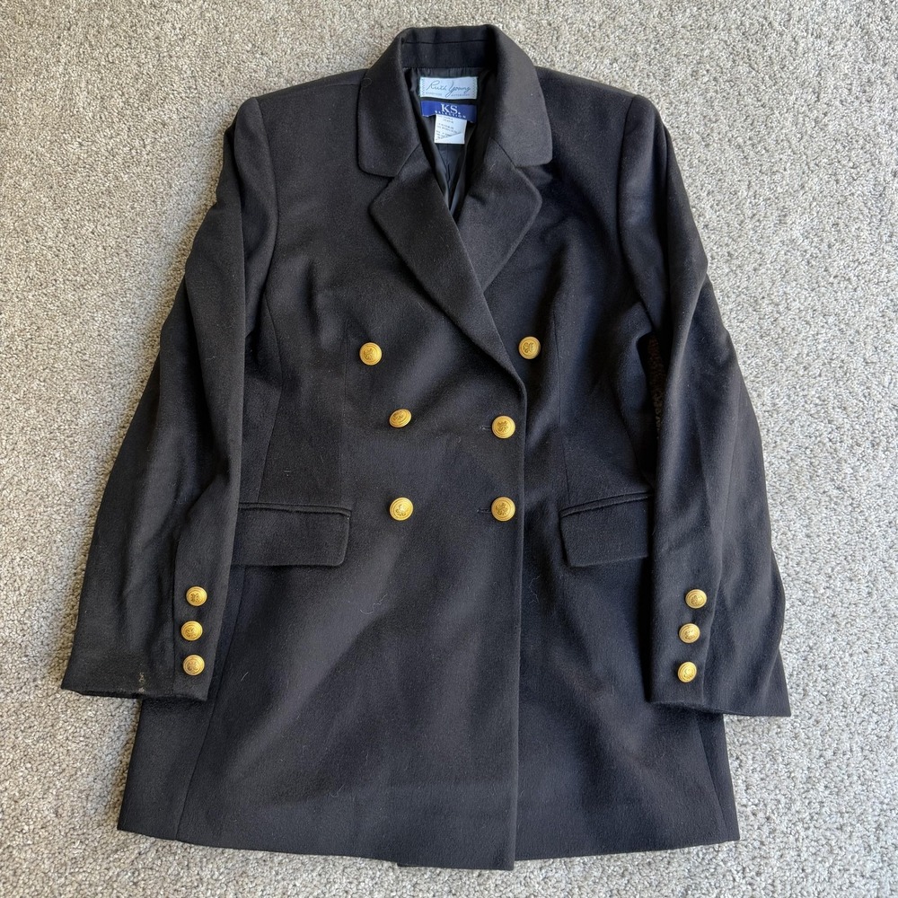 K.S. Selection Coat Womens 42 12 Black Cashmere Double Breasted Germany Lined